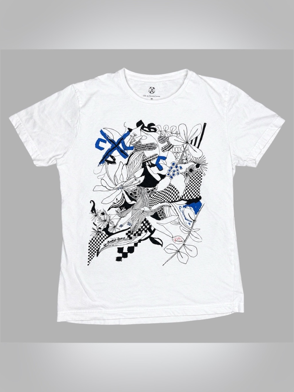 CXL By Christian Lacroix White Men’s Graphic Tee Abstract Floral T-Shirt Medium